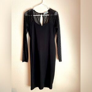 Almost Famous Black Dress with Sheer Long Sleeves size L